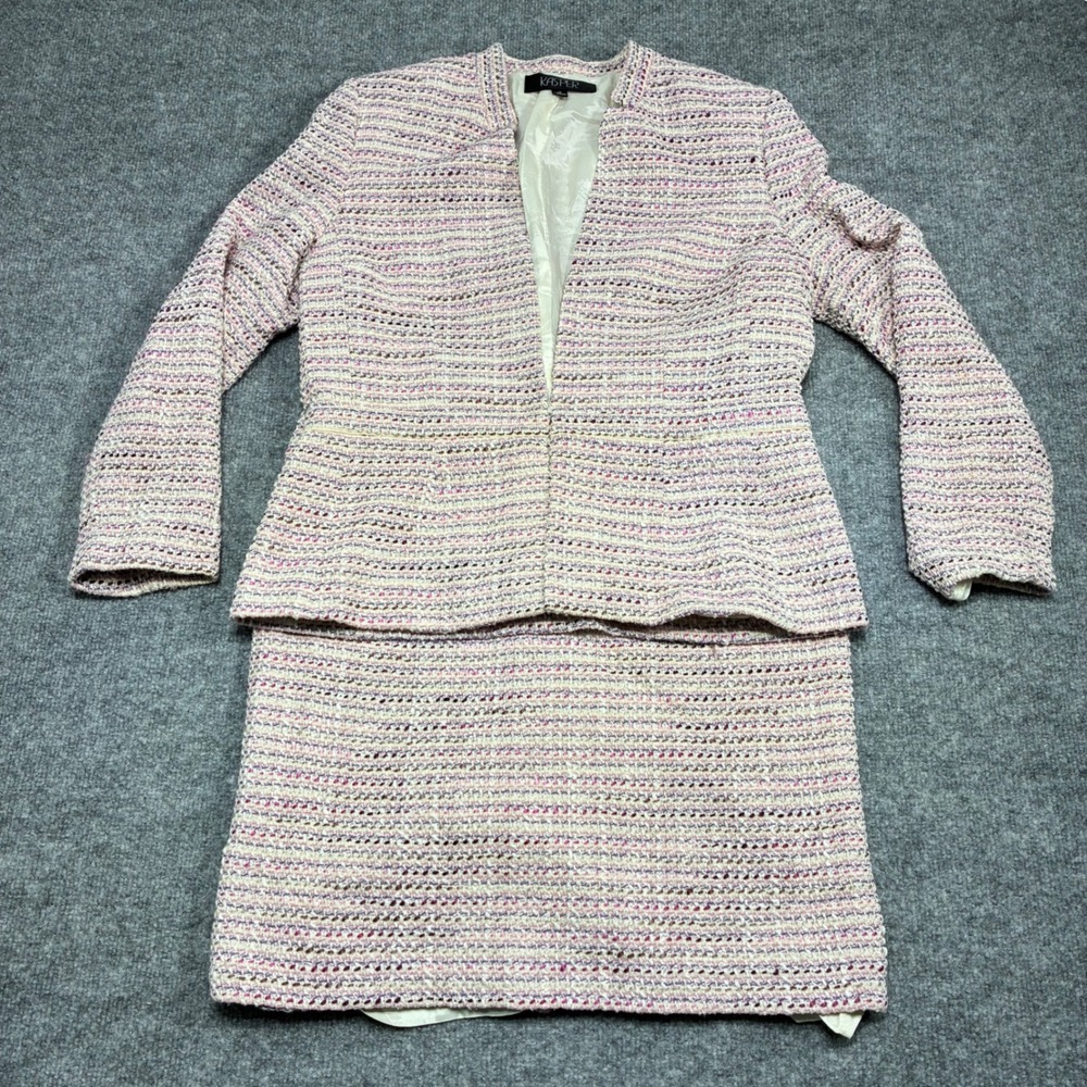 Kasper Tweed Skirt Suit Womens 10 Pink Purple Open Jacket Career Wear - Picture 1 of 13